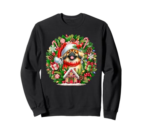 Santa Pekinese Weihnachten Floral Circle Matching Owner Kids Sweatshirt von Dog Christmas Costume