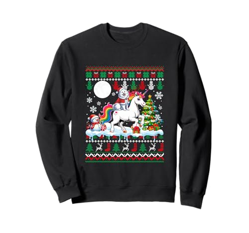 Santa Samoyed Reiten Einhorn Pullover Weihnachten Besitzer Kinder Sweatshirt von Dog Christmas Costume