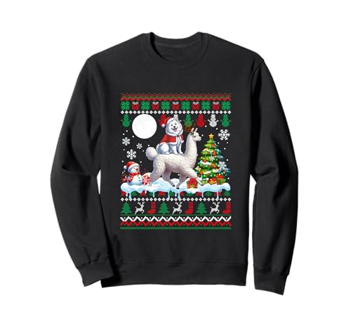 Santa Samoyed Reiten Lama Pullover Weihnachten Besitzer Kinder Sweatshirt von Dog Christmas Costume