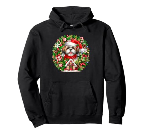 Santa Shih Tzu Weihnachten Floral Circle Matching Owner Kids Pullover Hoodie von Dog Christmas Costume