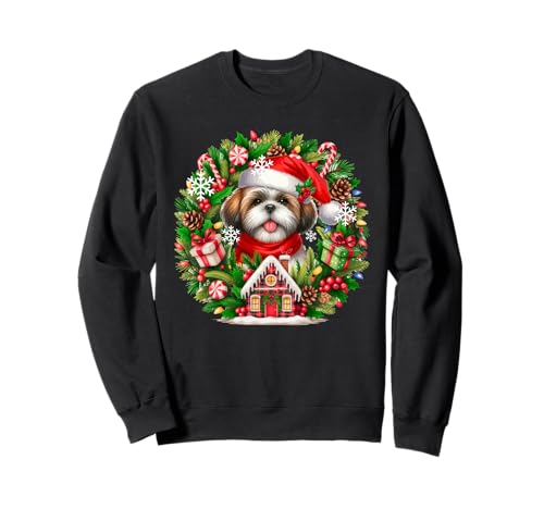 Santa Shih Tzu Weihnachten Floral Circle Matching Owner Kids Sweatshirt von Dog Christmas Costume