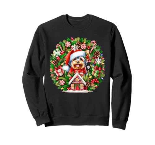 Santa Yorkshire Terrier Weihnachten Floral Circle Besitzer Kinder Sweatshirt von Dog Christmas Costume