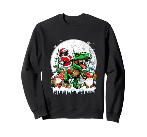 Weihnachtsmann Hund Reiten T-Rex Zwerge Weihnachtsbäume Familie Kinder Sweatshirt von Dog Christmas Costume