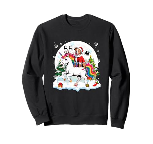 Weihnachtsmann Pit Bull Reiten Einhorn Rentier Weihnachten Besitzer Kinder Sweatshirt von Dog Christmas Costume