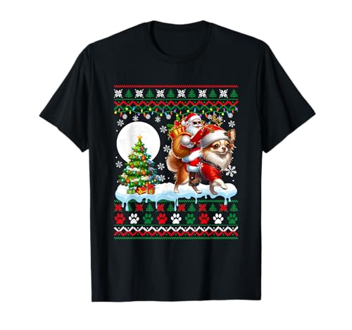 Weihnachtsmann Reiten Rentier Chihuahua Weihnachtspullover Besitzer Kinder T-Shirt von Dog Christmas Costume