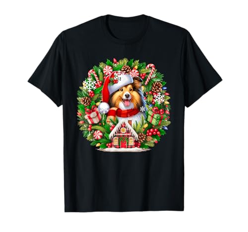 Weihnachtsmann Sheltie Weihnachten Floral Circle Matching Owner Kids T-Shirt von Dog Christmas Costume