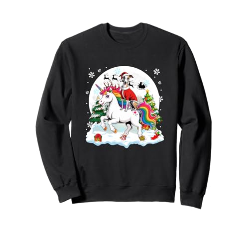 Weihnachtsmann Whippet Reiten Einhorn Rentier Weihnachten Besitzer Kinder Sweatshirt von Dog Christmas Costume