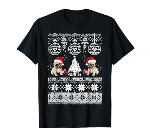 Dog Christmas Shirt Gift - Niedlicher Mops Weihnachtspullover - Liebe Freude Peace T-Shirt Damen Herren T-Shirt von Dog Christmas Shirt Gift