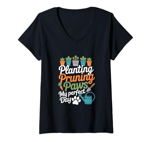 Damen Planting Pruning Paws My Perfect Day – Hund und Garten T-Shirt mit V-Ausschnitt von Dog Days