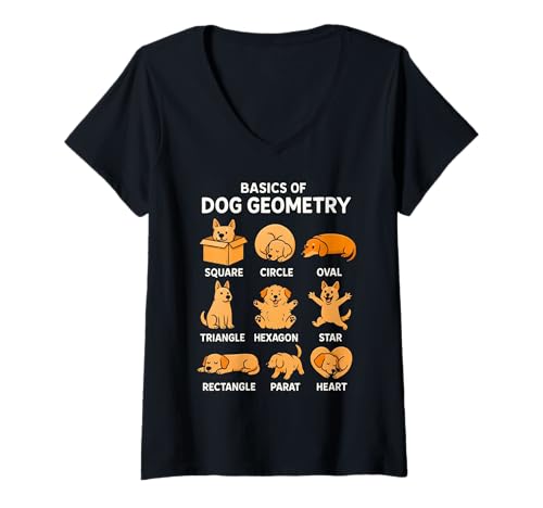 Damen Basic Dog Geometrie Cute Dog Lover Dog Owner Math School T-Shirt mit V-Ausschnitt von Dog Geometry Cute Dog Lover Dog Owner Math School