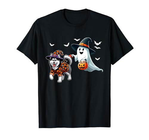 Boo Ghost With Husky as Witch Halloween-Besitzer, Kinder, Familie T-Shirt von Dog Halloween Costume