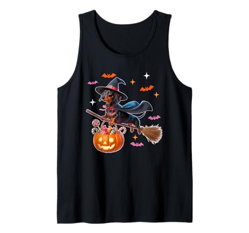 Dachshund Cosplay Witch On Broomstick Halloween Owner Kids Tank Top von Dog Halloween Costume