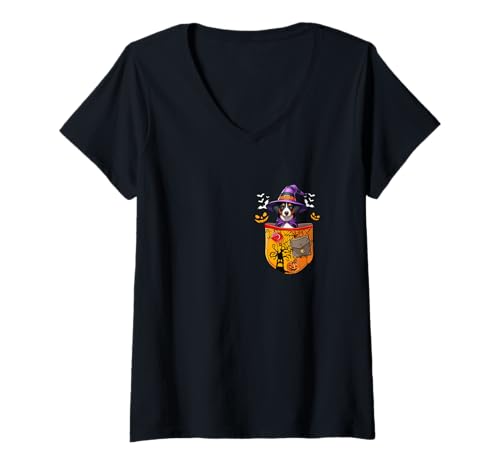 Damen Appenzeller Sennenhund als Hexe in Pocket Halloween Besitzer T-Shirt mit V-Ausschnitt von Dog Halloween Costume