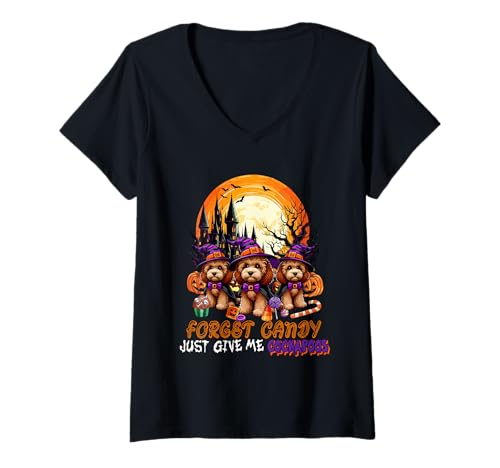 Damen Forget Candy Give Me Cockapoos Halloween Cosplay Witches T-Shirt mit V-Ausschnitt Damen Forget Candy Give Me Cockapoos Halloween Cosplay Witches T-Shirt mit V-Ausschnitt von Dog Halloween Costume