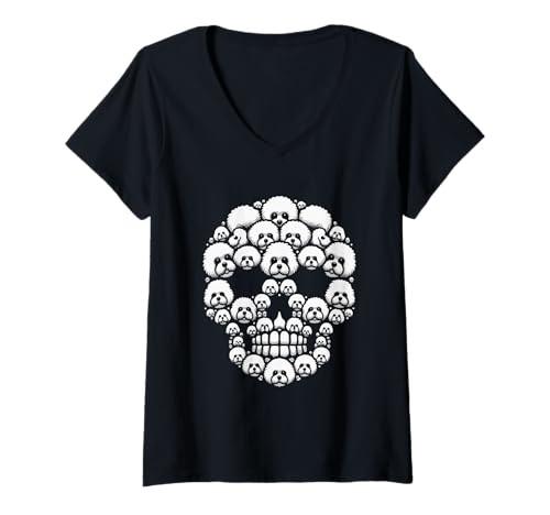Damen Gruppe Bichon Frises als Halloween Totenkopf Kostüm Hundebesitzer T-Shirt mit V-Ausschnitt Damen Gruppe Bichon Frises als Halloween Totenkopf Kostüm Hundebesitzer T-Shirt mit V-Ausschnitt von Dog Halloween Costume