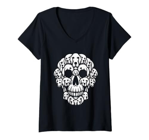 Damen Gruppe Golden Retrievers als Halloween-Totenkopf-Kostüm Hundebesitzer T-Shirt mit V-Ausschnitt von Dog Halloween Costume