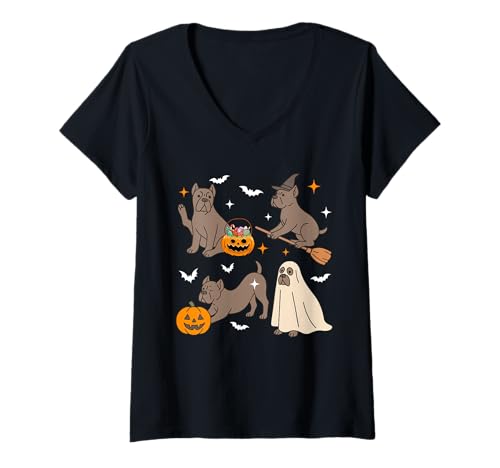 Damen Halloween-Gruppe, Hundekorso, Cosplay, Hexenboo-Workout, Yoga T-Shirt mit V-Ausschnitt Damen Halloween-Gruppe, Hundekorso, Cosplay, Hexenboo-Workout, Yoga T-Shirt mit V-Ausschnitt von Dog Halloween Costume