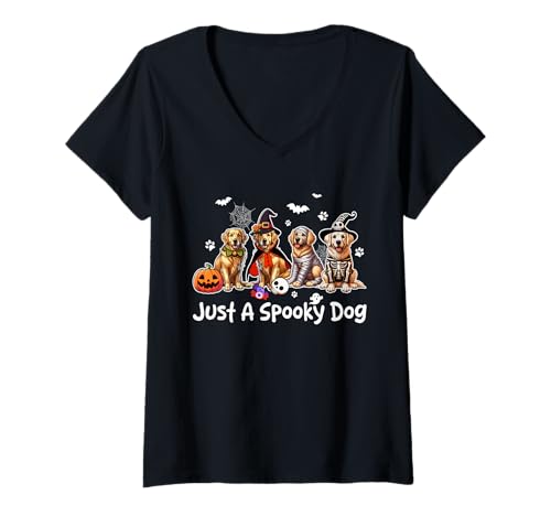 Damen Just A Spooky Halloween Dog Group Golden Retrievers As Witch T-Shirt mit V-Ausschnitt von Dog Halloween Costume