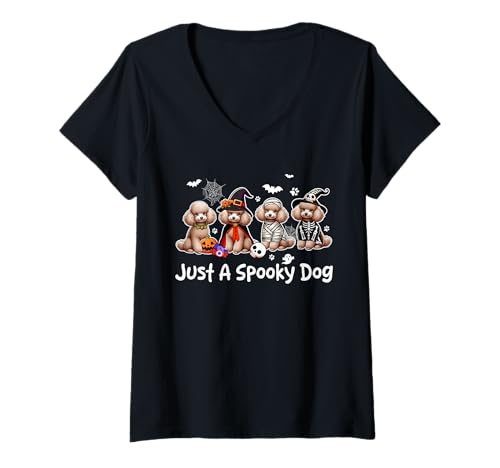 Damen Just A Spooky Halloween Dog Group Poodles As Witch Mummy T-Shirt mit V-Ausschnitt Damen Just A Spooky Halloween Dog Group Poodles As Witch Mummy T-Shirt mit V-Ausschnitt von Dog Halloween Costume
