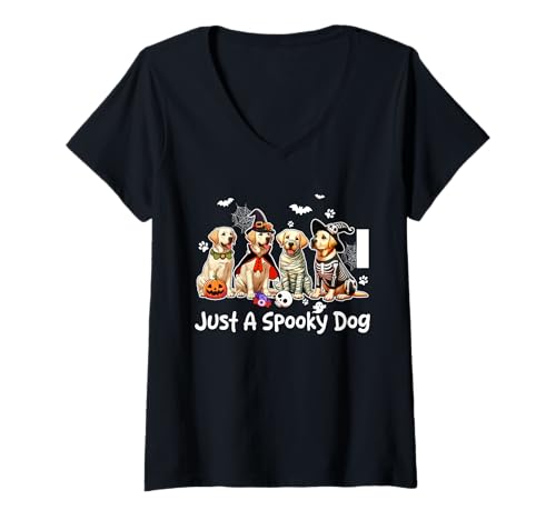 Damen Just A Spooky Halloween Dog Labrador Retrievers As Witch T-Shirt mit V-Ausschnitt Damen Just A Spooky Halloween Dog Labrador Retrievers As Witch T-Shirt mit V-Ausschnitt von Dog Halloween Costume