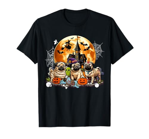 Drei Halloween Mops als Horror Hexe Mama Zombie T-Shirt Drei Halloween Mops als Horror Hexe Mama Zombie T-Shirt von Dog Halloween Costume