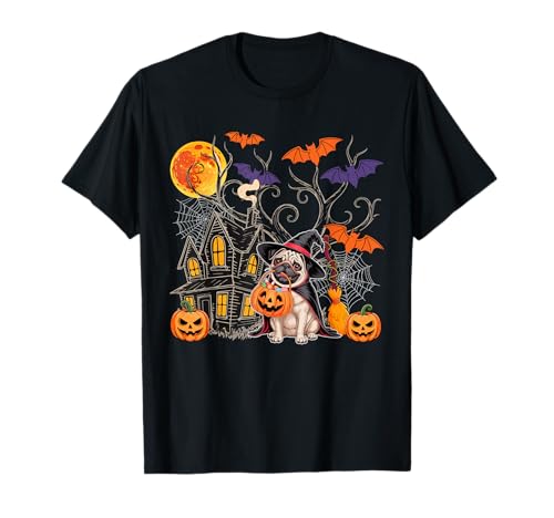 Pug As Witch Halloween Castle Carved Pumpkins Owner Kids T-Shirt von Dog Halloween Costume