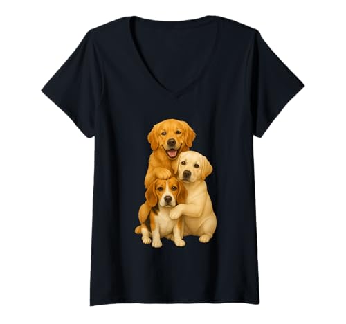 Damen Golden Retriever Labrador Retriever Beagle T-Shirt mit V-Ausschnitt Damen Golden Retriever Labrador Retriever Beagle T-Shirt mit V-Ausschnitt von Dog Love