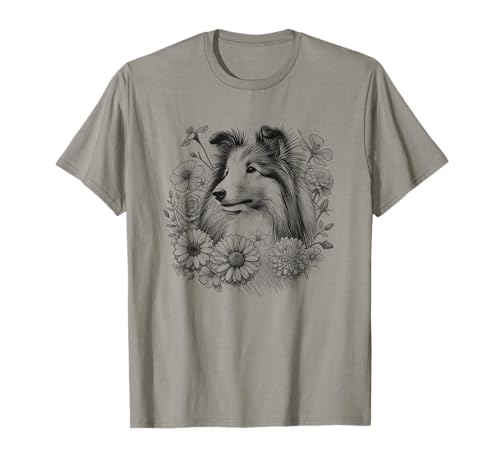 Shetland Sheepdog Sheltie Flower Design für Frauen T-Shirt von Dog Lover Breed Graphic Art Designs