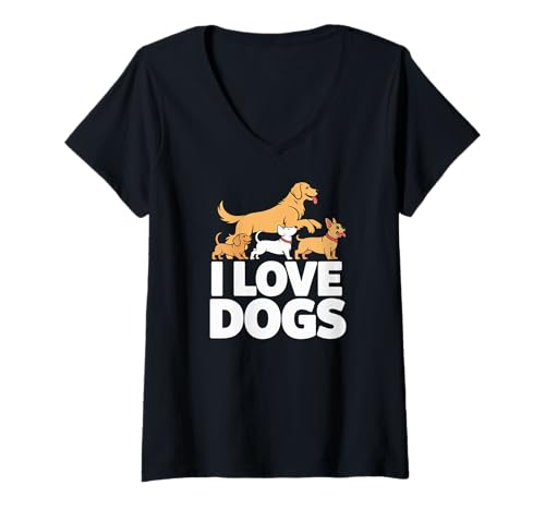 Damen I Love Dogs Niedlicher Welpen-Haustierliebhaber T-Shirt mit V-Ausschnitt Damen I Love Dogs Niedlicher Welpen-Haustierliebhaber T-Shirt mit V-Ausschnitt von Dog Lover Canine Enthusiast Animal Passion