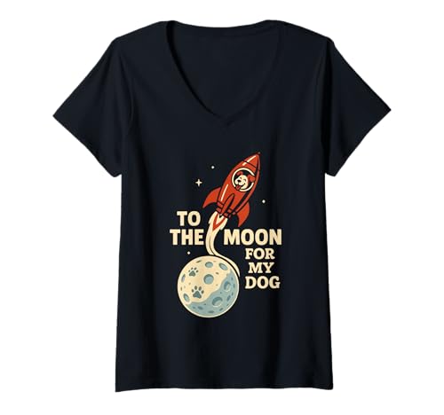 Damen Dog Moon Pet Parent Cosmic Paw Print Bonded Adopt Don't Shop T-Shirt mit V-Ausschnitt von Dog Lover Cat Parent Rescue Pet Astronaut Gift