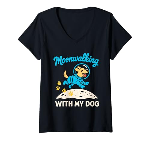 Damen Dog Moon Pet Parent Cosmic Paw Print Bonded Adopt Don't Shop T-Shirt mit V-Ausschnitt von Dog Lover Cat Parent Rescue Pet Astronaut Gift