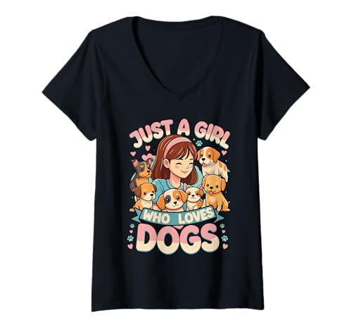 Damen Dog Mom Design - Just a Girl Who Loves Dogs T-Shirt mit V-Ausschnitt Damen Dog Mom Design - Just a Girl Who Loves Dogs T-Shirt mit V-Ausschnitt von Dog Lover Design Ideas Co.