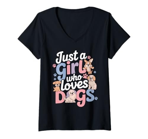Damen Dog Mom Design - Just a Girl Who Loves Dogs T-Shirt mit V-Ausschnitt Damen Dog Mom Design - Just a Girl Who Loves Dogs T-Shirt mit V-Ausschnitt von Dog Lover Design Ideas Co.