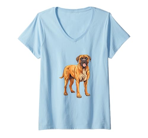 Damen Bullmastiff Hunderasse Illustration Perfekter Hund T-Shirt mit V-Ausschnitt von Dog Lover Designs