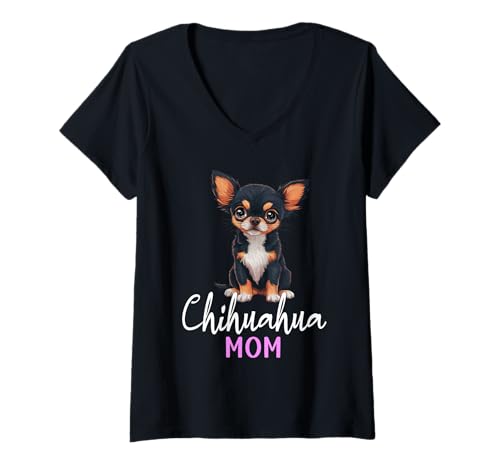 Damen Niedliche Chihuahua-Mama für Chihuahua-Besitzer T-Shirt mit V-Ausschnitt von Dog Lover Funny Dow Owner