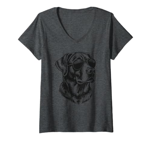 Damen Black Lab Labrador Retriever Hund in Sonnenbrille T-Shirt mit V-Ausschnitt Damen Black Lab Labrador Retriever Hund in Sonnenbrille T-Shirt mit V-Ausschnitt von Dog Lover Pet Owner Outfits Gifts