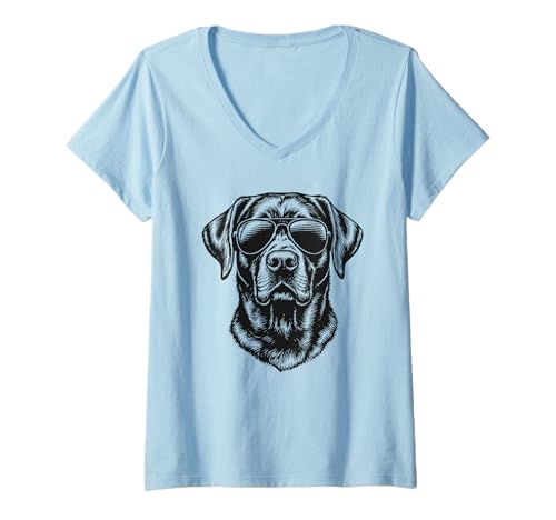 Damen Black Lab Labrador Retriever Hund trägt Sonnenbrille Grafik T-Shirt mit V-Ausschnitt Damen Black Lab Labrador Retriever Hund trägt Sonnenbrille Grafik T-Shirt mit V-Ausschnitt von Dog Lover Pet Owner Outfits Gifts