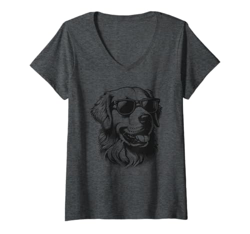 Damen Golden Retriever Hund in Sonnenbrille T-Shirt mit V-Ausschnitt von Dog Lover Pet Owner Outfits Gifts