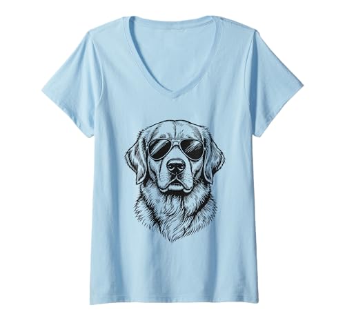 Damen Golden Retriever Hund in Sonnenbrille T-Shirt mit V-Ausschnitt Damen Golden Retriever Hund in Sonnenbrille T-Shirt mit V-Ausschnitt von Dog Lover Pet Owner Outfits Gifts