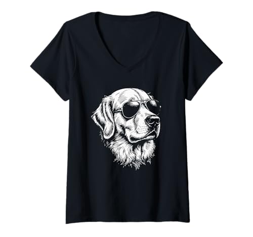Damen Golden Retriever Hund in Sonnenbrille T-Shirt mit V-Ausschnitt Damen Golden Retriever Hund in Sonnenbrille T-Shirt mit V-Ausschnitt von Dog Lover Pet Owner Outfits Gifts