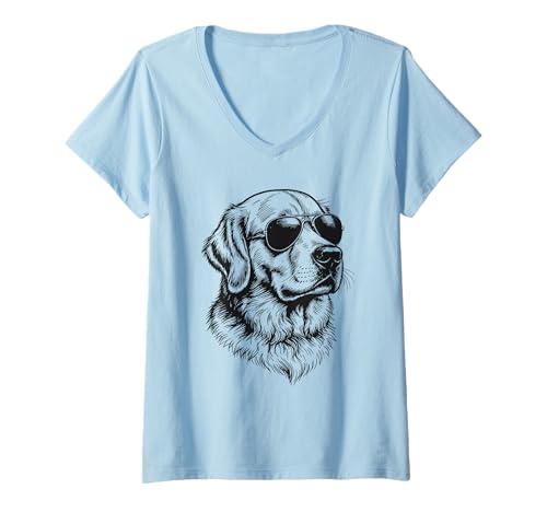 Damen Golden Retriever Hund in Sonnenbrille T-Shirt mit V-Ausschnitt von Dog Lover Pet Owner Outfits Gifts