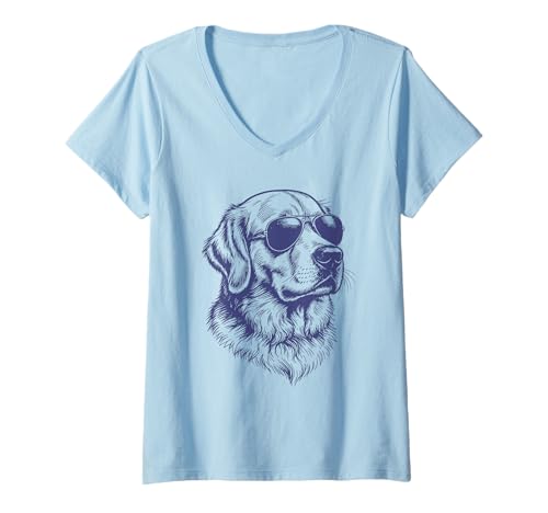 Damen Golden Retriever Lustiger Hund T-Shirt mit V-Ausschnitt von Dog Lover Pet Owner Outfits Gifts