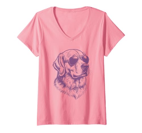 Damen Golden Retriever Lustiger Hund T-Shirt mit V-Ausschnitt von Dog Lover Pet Owner Outfits Gifts