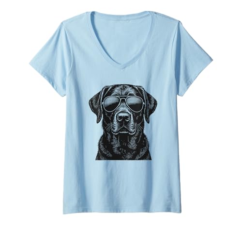 Damen Lustiger schwarzer Labrador Retriever Hund T-Shirt mit V-Ausschnitt von Dog Lover Pet Owner Outfits Gifts