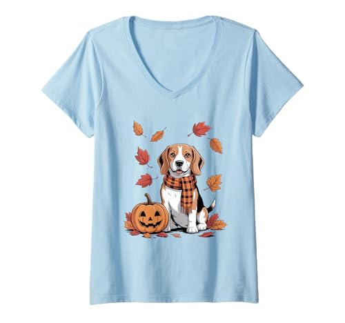 Damen Beagle Dog Lover Kürbis Herbst Thanksgiving T-Shirt mit V-Ausschnitt Damen Beagle Dog Lover Kürbis Herbst Thanksgiving T-Shirt mit V-Ausschnitt von Dog Lover Pumpkin Vibes