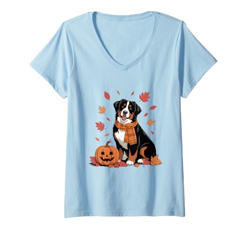 Damen Berner Sennenhundeliebhaber Kürbis Herbst Erntedankfest T-Shirt mit V-Ausschnitt Damen Berner Sennenhundeliebhaber Kürbis Herbst Erntedankfest T-Shirt mit V-Ausschnitt von Dog Lover Pumpkin Vibes