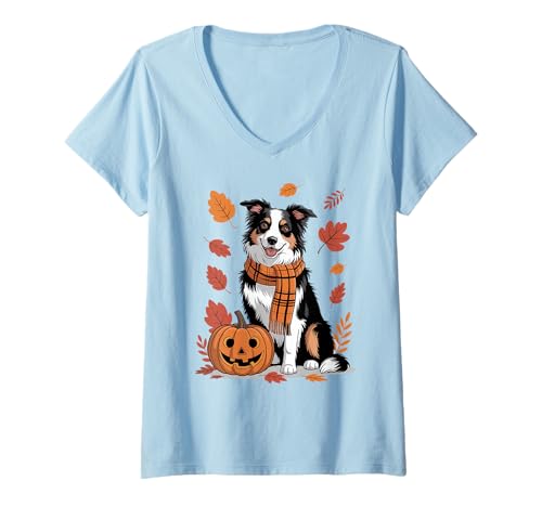 Damen Border Collie Hundeliebhaber Kürbis Herbst Thanksgiving T-Shirt mit V-Ausschnitt Damen Border Collie Hundeliebhaber Kürbis Herbst Thanksgiving T-Shirt mit V-Ausschnitt von Dog Lover Pumpkin Vibes