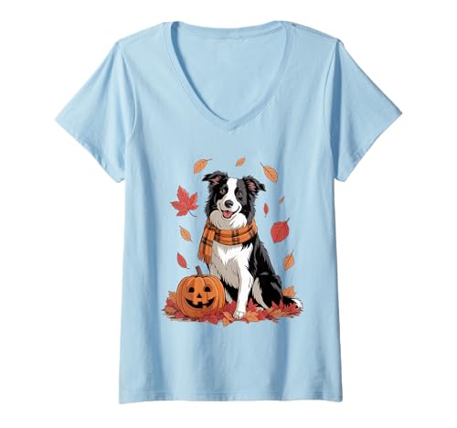 Damen Border Collie Hundeliebhaber Kürbis Herbst Thanksgiving T-Shirt mit V-Ausschnitt Damen Border Collie Hundeliebhaber Kürbis Herbst Thanksgiving T-Shirt mit V-Ausschnitt von Dog Lover Pumpkin Vibes