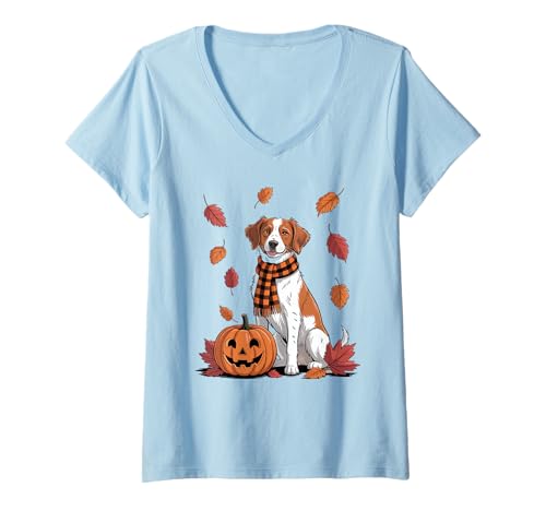 Damen Bretagne Hundeliebhaber Kürbis Herbst Thanksgiving T-Shirt mit V-Ausschnitt Damen Bretagne Hundeliebhaber Kürbis Herbst Thanksgiving T-Shirt mit V-Ausschnitt von Dog Lover Pumpkin Vibes