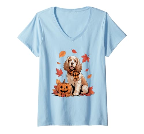 Damen Cocker Spaniel Hundeliebhaber Kürbis Herbst Thanksgiving T-Shirt mit V-Ausschnitt Damen Cocker Spaniel Hundeliebhaber Kürbis Herbst Thanksgiving T-Shirt mit V-Ausschnitt von Dog Lover Pumpkin Vibes
